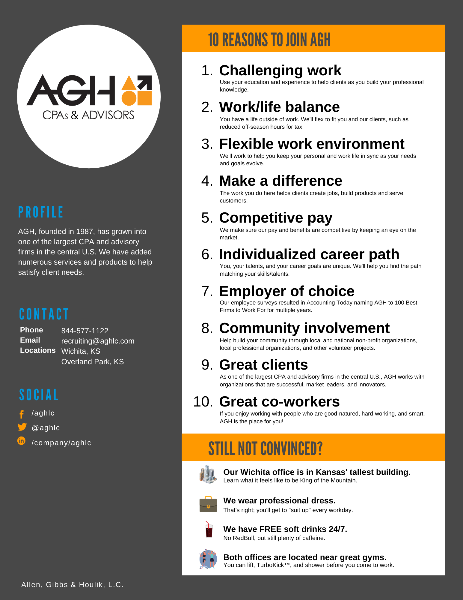 Top 10 reasons to work at AGH infographic